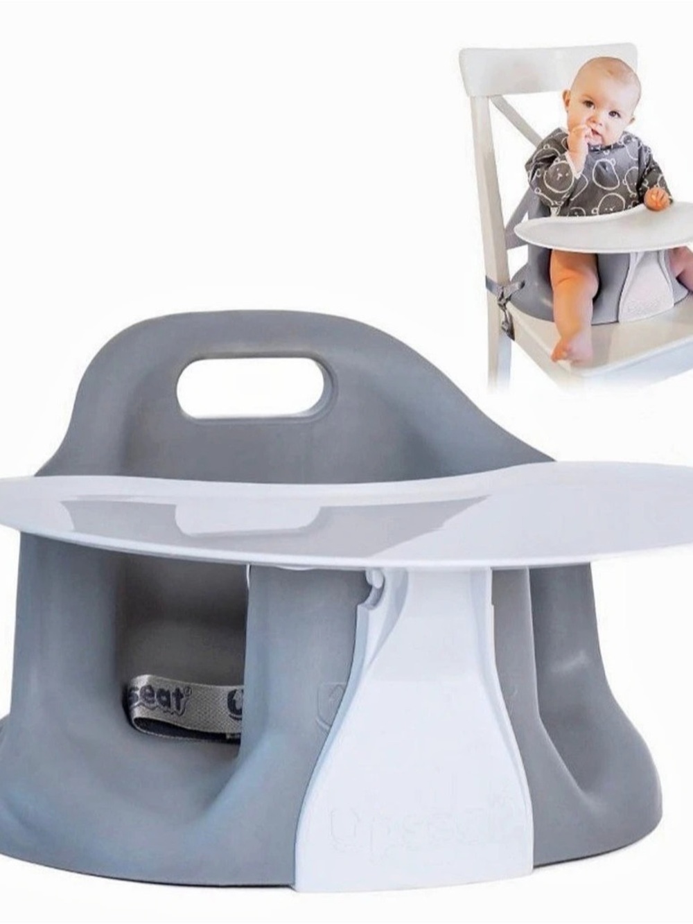 Upseat Baby Floor & Booster Seat with Tray Gray & White